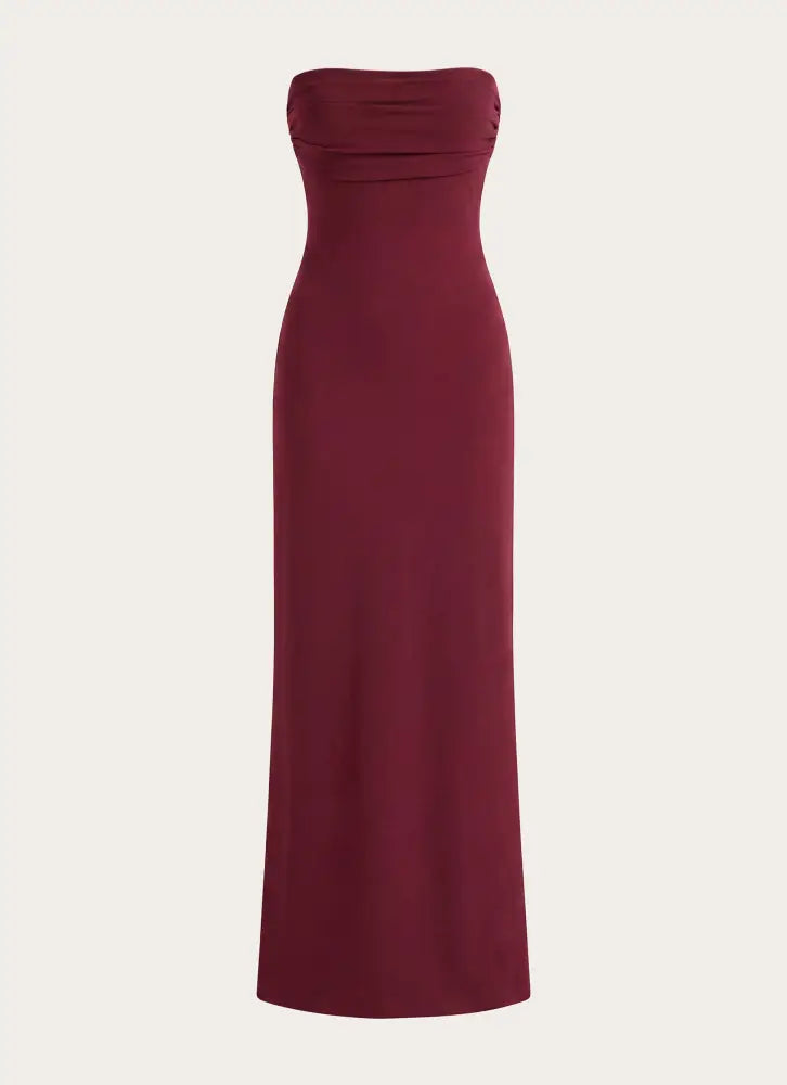 Almost Yours Strapless Maxi Dress - Burgundy - Maxi Dresses