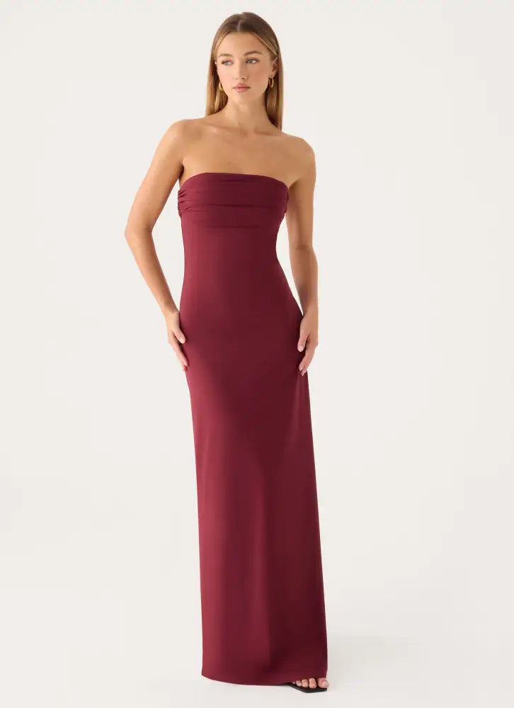 Almost Yours Strapless Maxi Dress - Burgundy - Maxi Dresses
