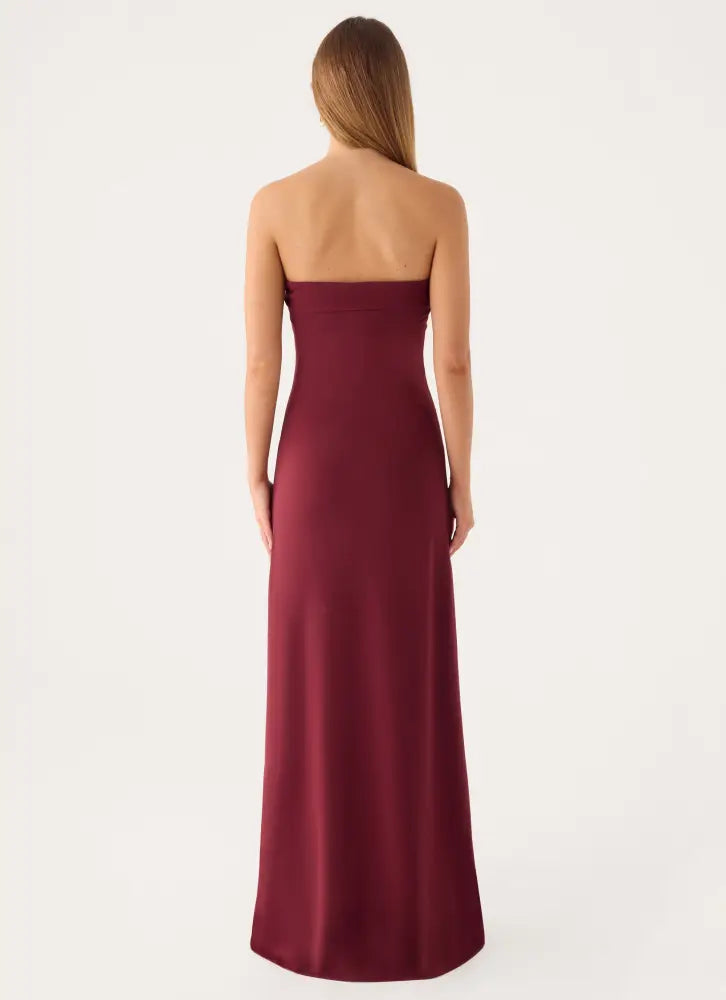 Almost Yours Strapless Maxi Dress - Burgundy - Maxi Dresses