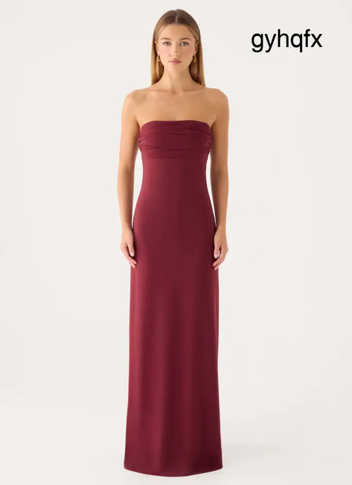 Almost Yours Strapless Maxi Dress - Burgundy - Maxi Dresses