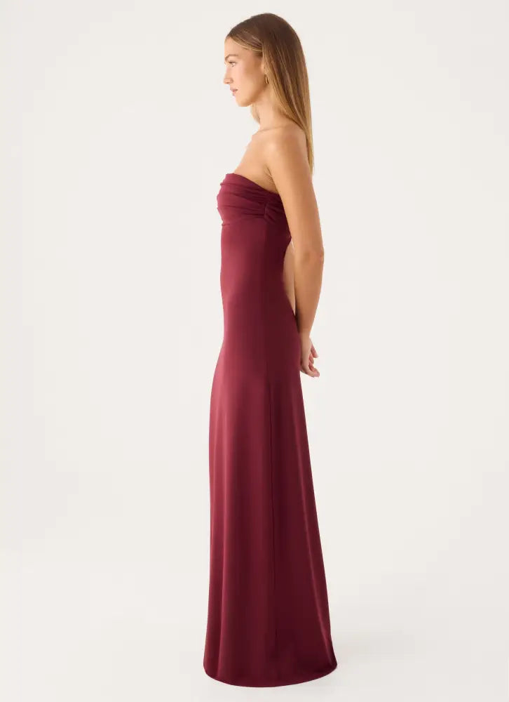 Almost Yours Strapless Maxi Dress - Burgundy - Maxi Dresses