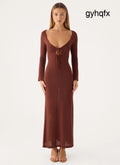 Amarise Knit Tie Front Maxi Dress - Chocolate - Maxi Dresses