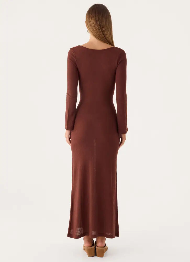 Amarise Knit Tie Front Maxi Dress - Chocolate - Maxi Dresses