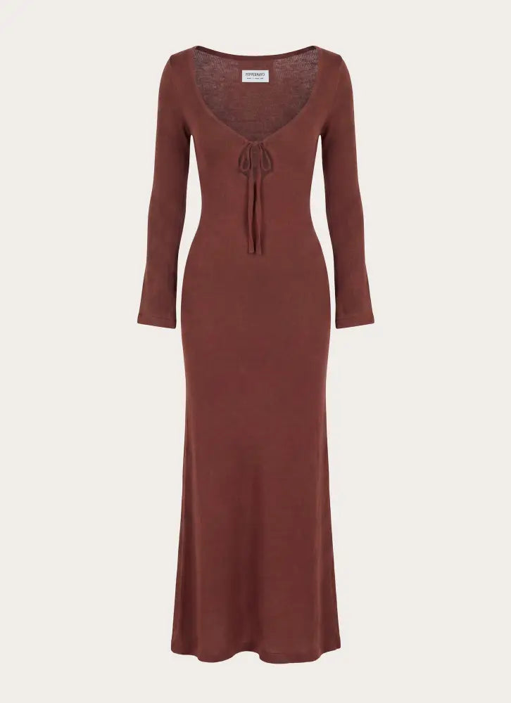 Amarise Knit Tie Front Maxi Dress - Chocolate - Maxi Dresses