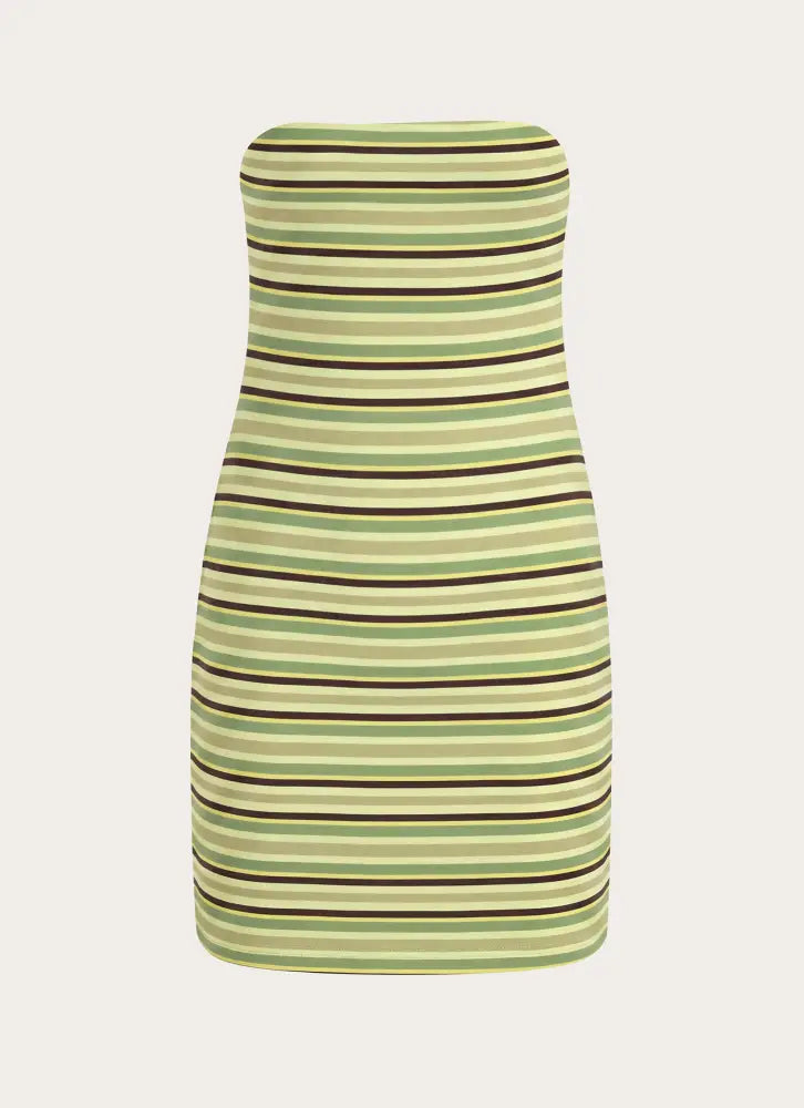 Ayvah Strapless Mini Dress - Golden Kiwi Stripe - Mini Dresses