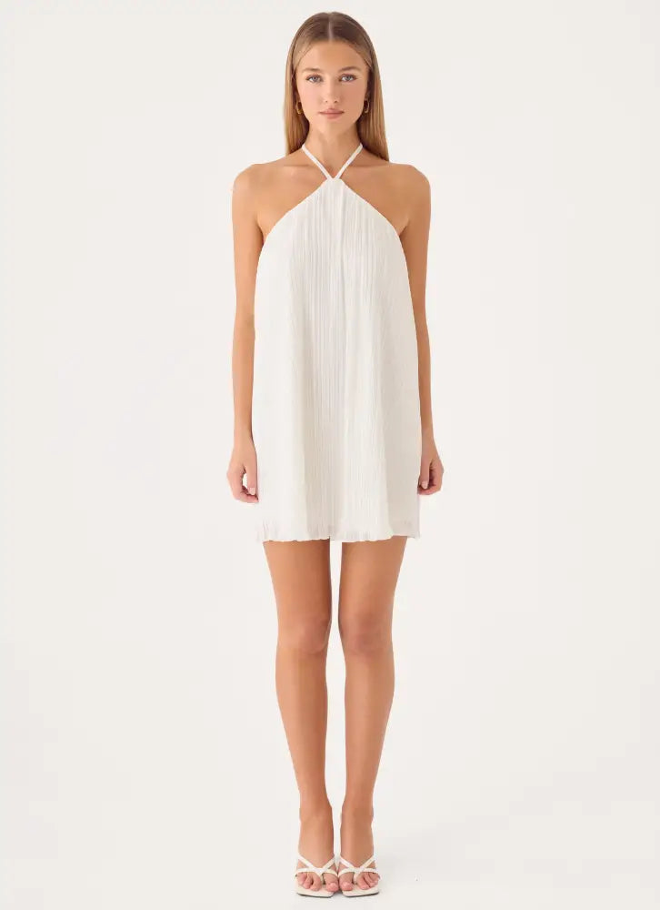 Danni Halter Mini Dress - White - Mini Dresses