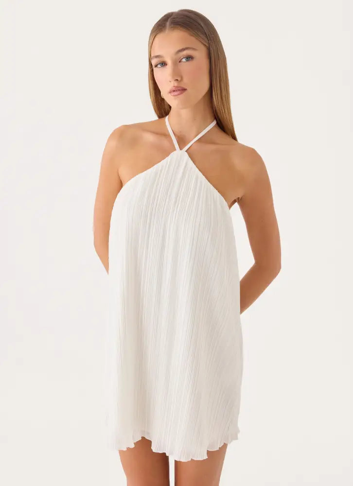 Danni Halter Mini Dress - White - Mini Dresses