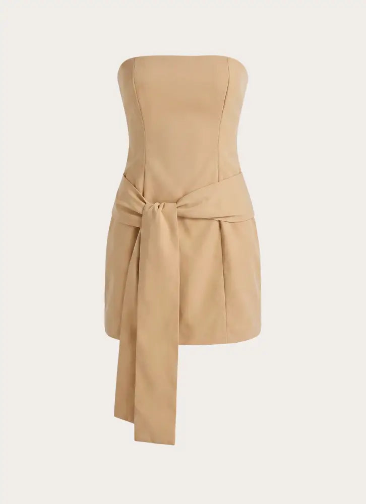 Diya Wrap Mini Dress - Camel - Mini Dresses