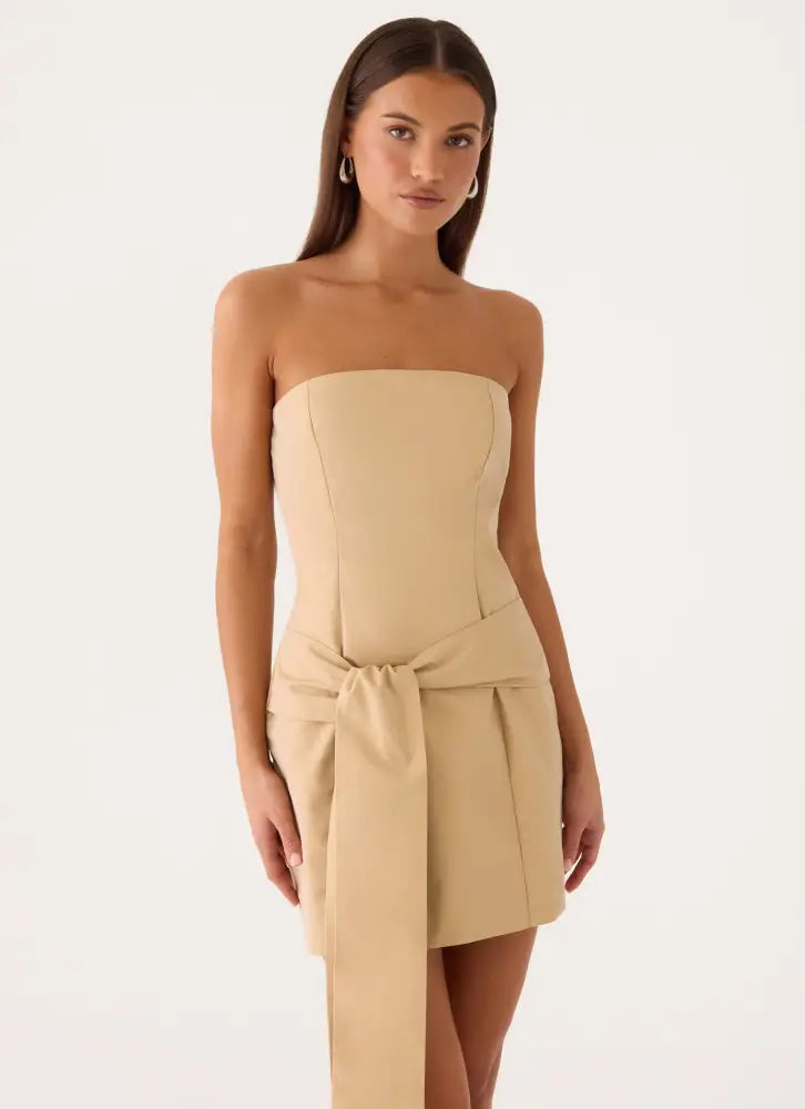 Diya Wrap Mini Dress - Camel - Mini Dresses