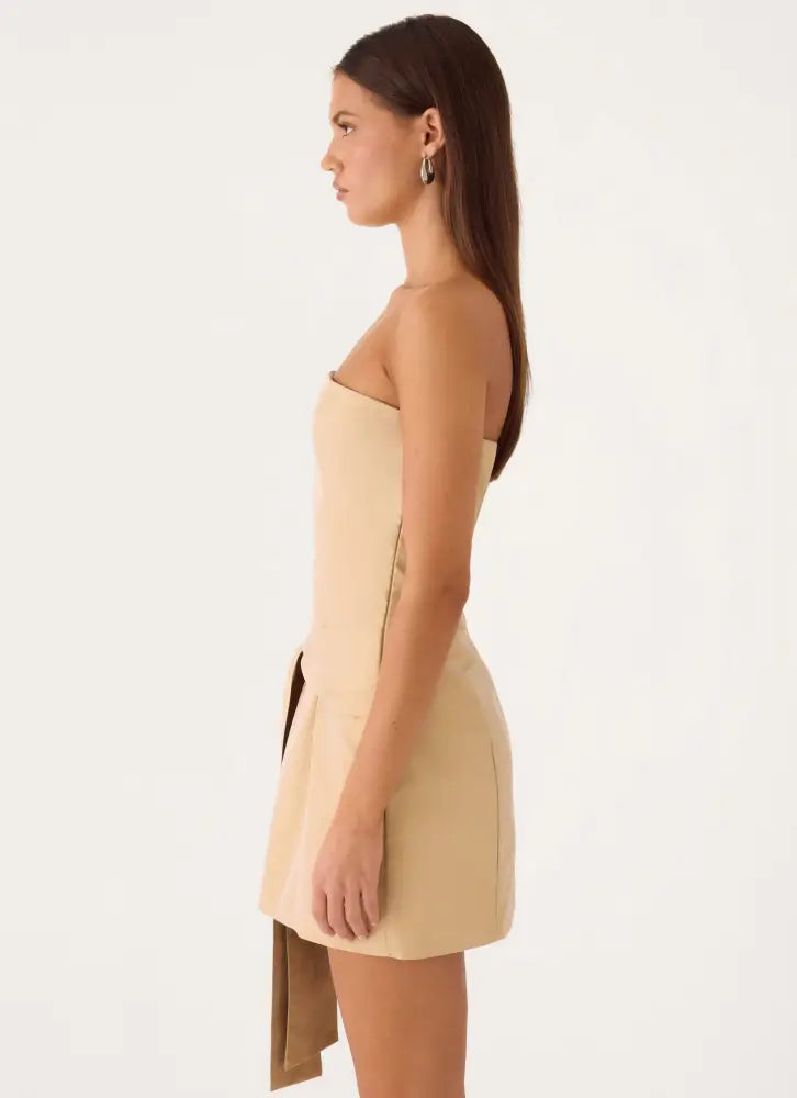 Diya Wrap Mini Dress - Camel - Mini Dresses