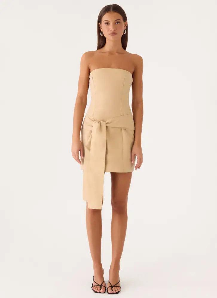 Diya Wrap Mini Dress - Camel - Mini Dresses
