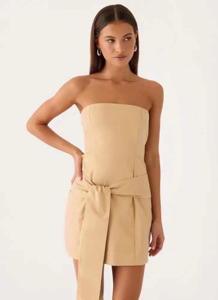 Diya Wrap Mini Dress - Camel - Mini Dresses