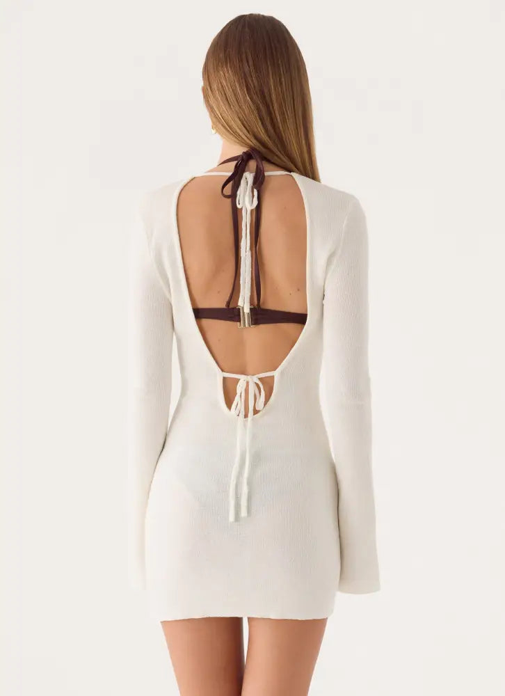 Levara Knit Low Back Mini Dress - White - Mini Dresses