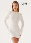 Levara Knit Low Back Mini Dress - White - Mini Dresses