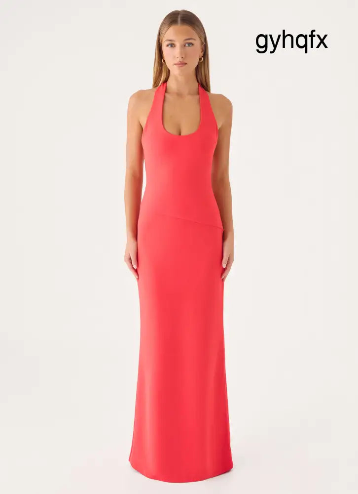 Nardin Maxi Dress - Coral Red - Maxi Dresses
