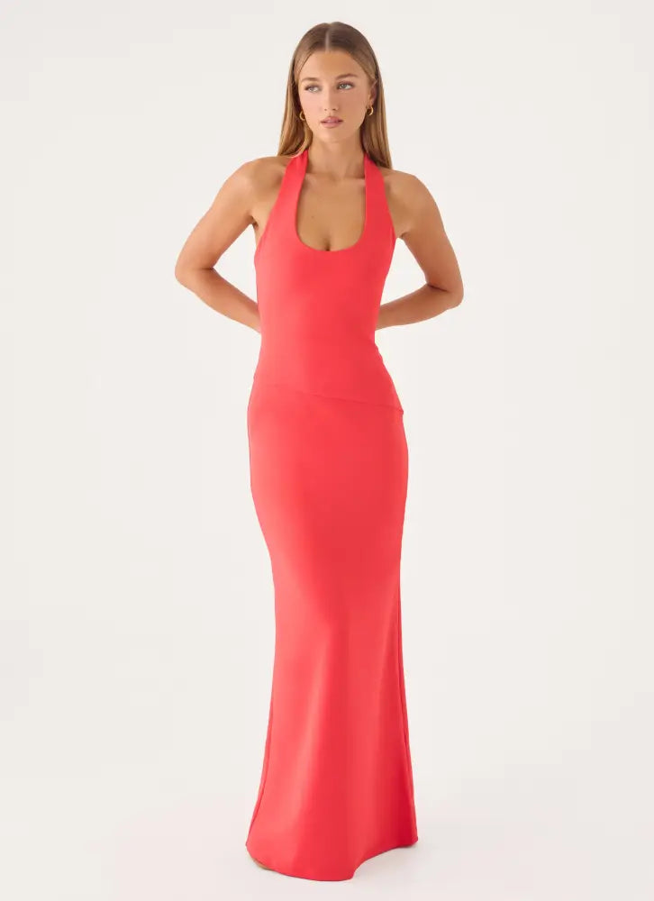 Nardin Maxi Dress - Coral Red - Maxi Dresses