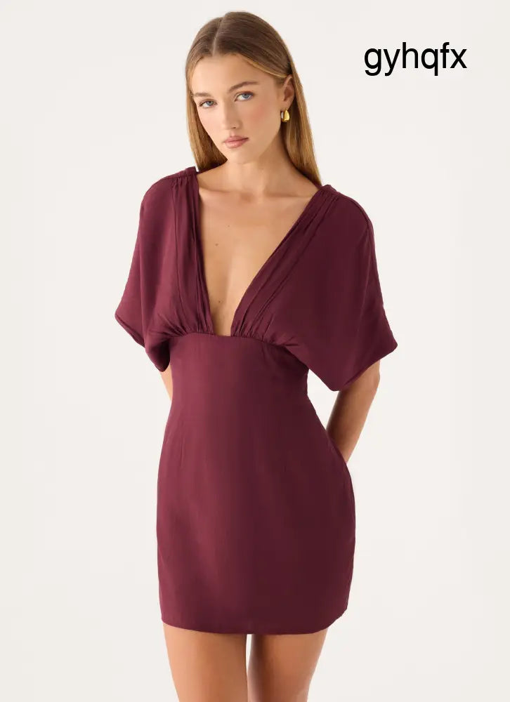 Only For You Mini Dress - Burgundy - Mini Dresses