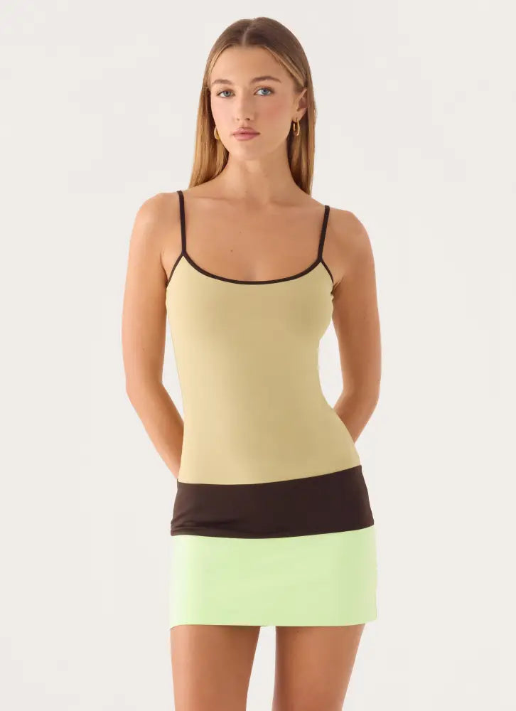 Zaylia Colour Block Mini Dress - Olive - Mini Dresses