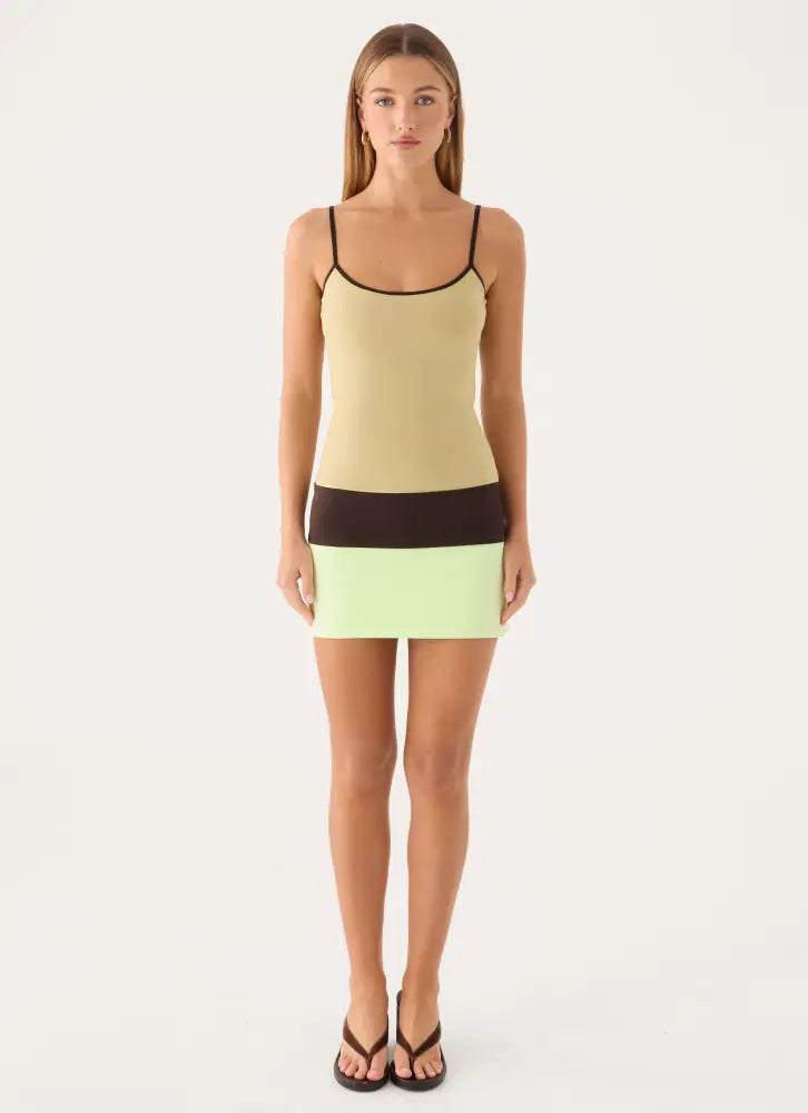 Zaylia Colour Block Mini Dress - Olive - Mini Dresses